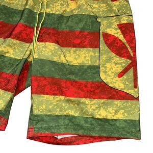 RASTA STRIPED BEACH SHORTS MENS MEDIUM MULTICOLOR ELASTIC DRAWSTRING STRETCH